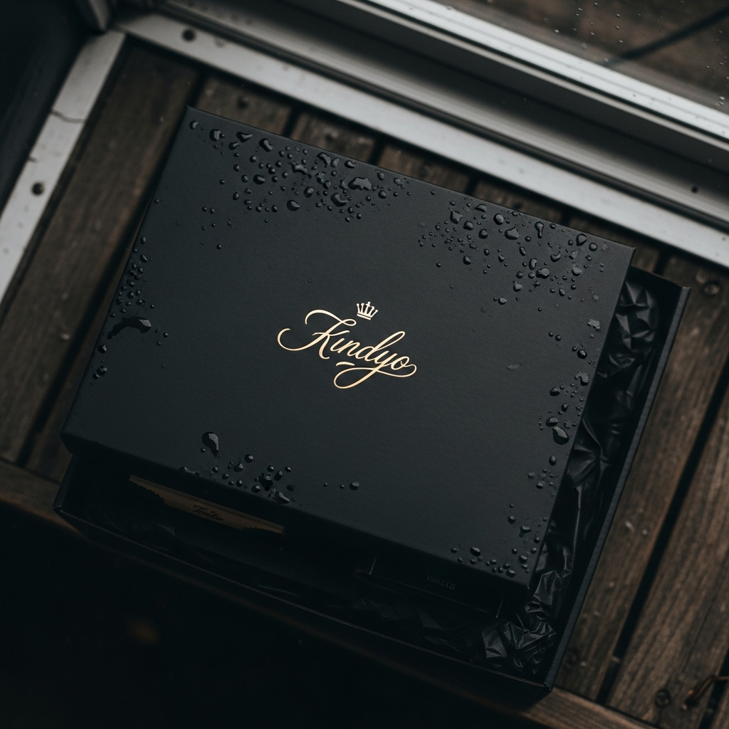 Premium black shipping box on doorstep