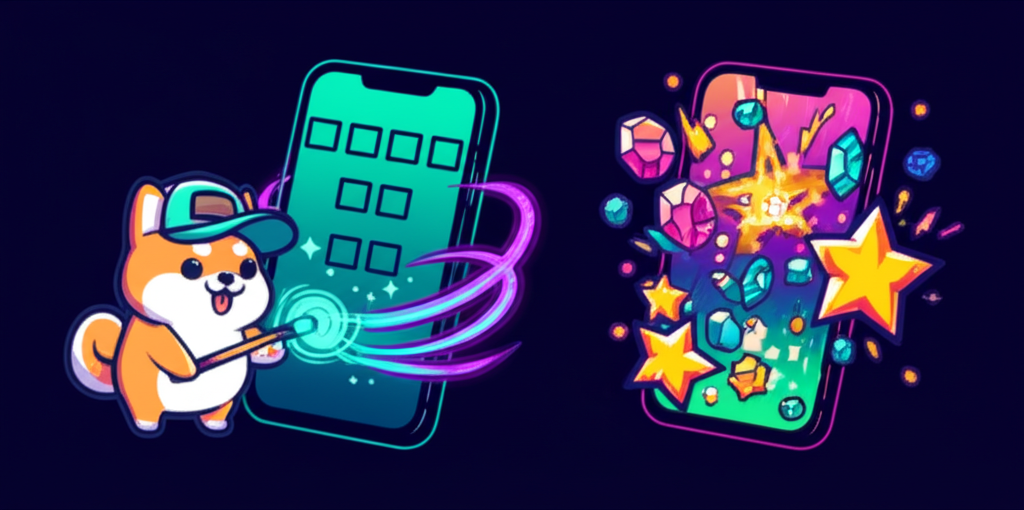 Shiba inu remixing a playable with a magic wand